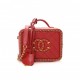 CHANEL GOATSKIN QUILTED MEDIUM CC FILIGREE VANITY CASE RED GOLD HARDWARE (18*13*7cm)