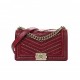 CHANEL CRUMPLED CALFSKIN CHEVRON CHAIN MEDIUM BOY FLAP RED ROSE GOLD HARDWARE (25*15*8cm)