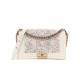 CHANEL PATENT SEQUIN MEDIUM BOY CHANEL FLAP WHITE PINK LIGHT BLUE ROSE GOLD HARDWARE (25*15*6cm)