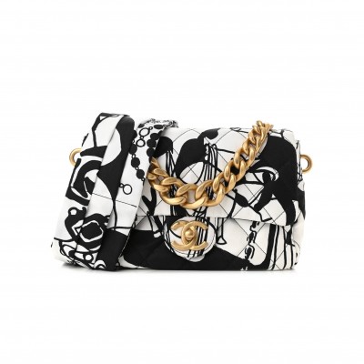 CHANEL CANVAS PRINTED DEER COCO MINI SINGLE FLAP GRAY BLACK GOLD HARDWARE (20*13*7cm)