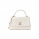 CHANEL IRIDESCENT CAVIAR QUILTED SMALL COCO HANDLE FLAP WHITE ROSE GOLD HARDWARE (28*17*11cm)