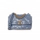 CHANEL SEQUIN QUILTED MEDIUM CHANEL 19 FLAP LIGHT BLUE GOLD HARDWARE (25*18*8cm)