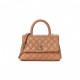 CHANEL CAVIAR QUILTED MINI COCO HANDLE FLAP BROWN ROSE GOLD HARDWARE (23*15*10cm)