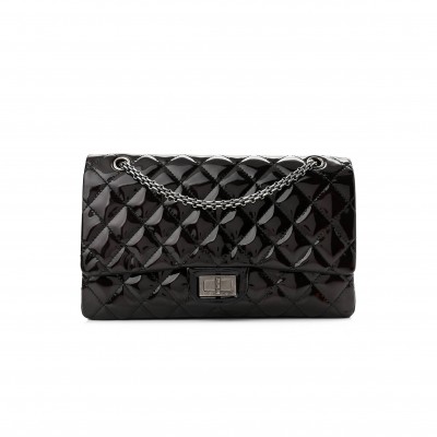 CHANEL PATENT QUILTED 2.55 REISSUE 227 FLAP PRUNE SILVER HARDWARE (30*19*10cm)