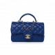 CHANEL LAMBSKIN QUILTED MINI TOP HANDLE RECTANGULAR FLAP BLUE ROSE GOLD HARDWARE (20*12*6cm)