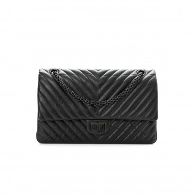 CHANEL CALFSKIN CHEVRON QUILTED 2.55 REISSUE 226 SO BLACK BLACK HARDWARE (28*18*9cm)