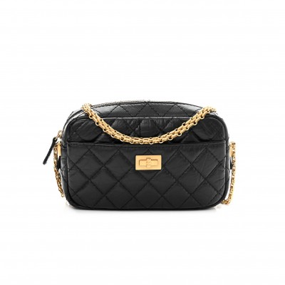 CHANEL CALFSKIN QUILTED MINI REISSUE CAMERA CASE BLACK (18*11*5cm)