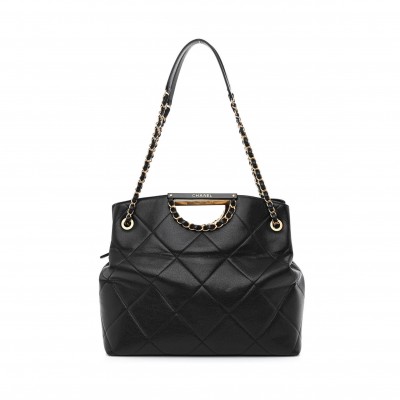 CHANEL CAVIAR QUILTED LARGE A REAL CATCH SHOPPING BAG BLACK (31*29*13cm)