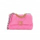 CHANEL DENIM QUILTED MEDIUM CHANEL 19 FLAP NEON PINK GOLD HARDWARE (24*15*8cm)