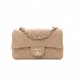 CHANEL LAMBSKIN QUILTED MINI RECTANGULAR FLAP DARK BEIGE ROSE GOLD HARDWARE (20*11*6cm)