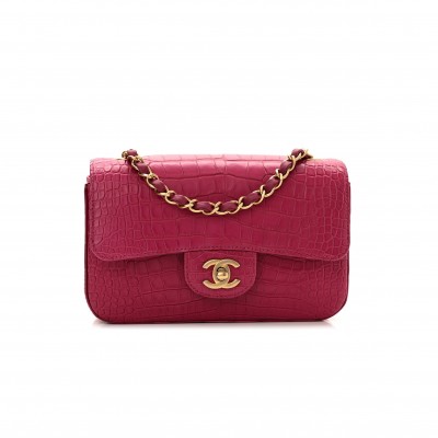 CHANEL MATTE ALLIGATOR MINI FLAP PINK GOLD HARDWARE (20*12*6cm)