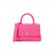 CHANEL CAVIAR QUILTED MINI COCO HANDLE FLAP PINK ROSE GOLD HARDWARE (23*15*10cm)