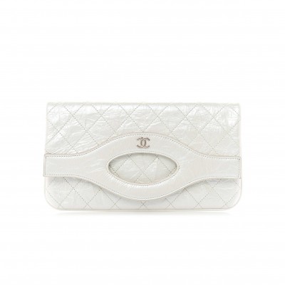 CHANEL SHINY CRUMPLED CALFSKIN SMALL 31 POUCH IVORY ROSE GOLD HARDWARE (25*14*3cm)