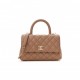 CHANEL CAVIAR QUILTED MINI COCO HANDLE FLAP BEIGE ROSE GOLD HARDWARE  (23*15*10cm)