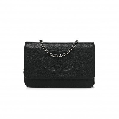 CHANEL CAVIAR TIMELESS CC WALLET ON CHAIN WOC BLACK (19*13*3cm)