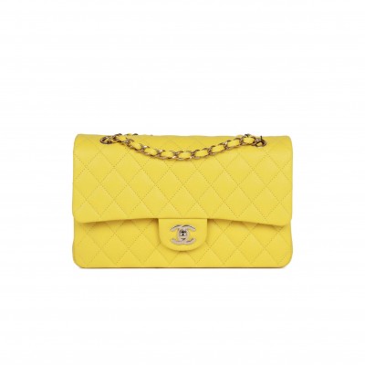 CHANEL MEDIUM CLASSIC DOUBLE FLAP BAG YELLOW CAVIAR LIGHT GOLD HARDWARE (25*15*7cm)