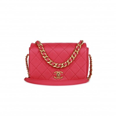 CHANEL FASHION THERAPY FLAP BAG HOT PINK CAVIAR GOLD HARDWARE (23*15*10cm)