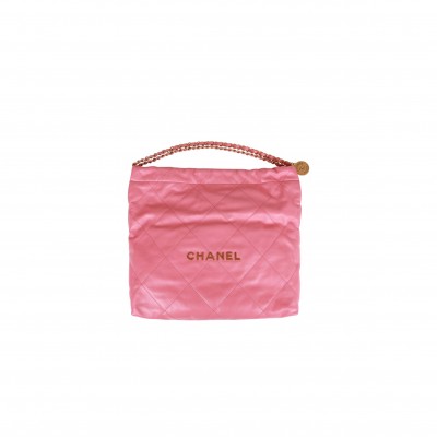 CHANEL SMALL 22 BAG PINK CALFSKIN GOLD HARDWARE (30*28*8cm)