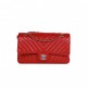 CHANEL MEDIUM CLASSIC DOUBLE FLAP BAG RED CHEVRON CAVIAR LIGHT GOLD HARDWARE (25*15*7cm)