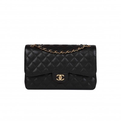 CHANEL JUMBO CLASSIC DOUBLE FLAP BAG BLACK CAVIAR GOLD HARDWARE (30*20*9cm)