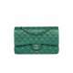 CHANEL MEDIUM CLASSIC DOUBLE FLAP BAG GREEN IRIDESCENT LAMBSKIN LIGHT GOLD HARDWARE (25*15*7cm)