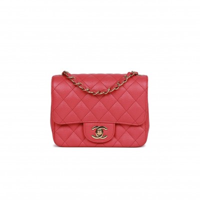 CHANEL MINI SQUARE FLAP BAG PINK CAVIAR GOLD HARDWARE (17*13*8cm)