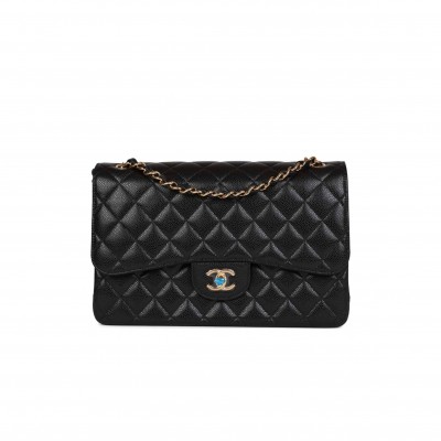 CHANEL JUMBO CLASSIC DOUBLE FLAP BAG BLACK CAVIAR GOLD HARDWARE (30*20*9cm)