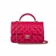 CHANEL MINI RECTANGULAR FLAP WITH TOP HANDLE DARK PINK LAMBSKIN LIGHT GOLD HARDWARE (22*15*8cm)