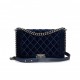 CHANEL LARGE BOY BAG BLUE VELVET RUTHENIUM HARDWARE (28*18*9cm)