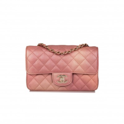 CHANEL MINI RECTANGULAR FLAP BAG PINK OMBRE METALLIC LAMBSKIN LIGHT GOLD HARDWARE (19*11*6cm)