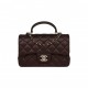 CHANEL MINI RECTANGULAR FLAP BAG WITH TOP HANDLE BURGUNDY LAMBSKIN LIGHT GOLD HARDWARE (22*15*8cm)