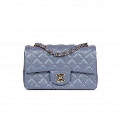 CHANEL MINI RECTANGULAR FLAP BAG LIGHT PURPLE IRIDESCENT QUILTED LAMBSKIN LIGHT GOLD HARDWARE (20*13*6cm)