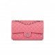 CHANEL MEDIUM CLASSIC DOUBLE FLAP BAG ROSE QUILTED LAMBSKIN SILVER HARDWARE (25*15*7cm)