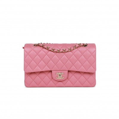 CHANEL MEDIUM CLASSIC DOUBLE FLAP BAG DARK PINK CAVIAR LIGHT GOLD HARDWARE (25*15*7cm)