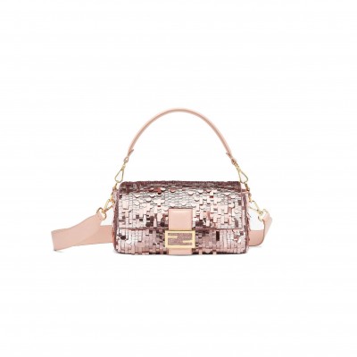 FENDI BAGUETTE - PINK SEQUIN AND LEATHER BAG 8BR600AMP0F0J2F (27*15*6cm)