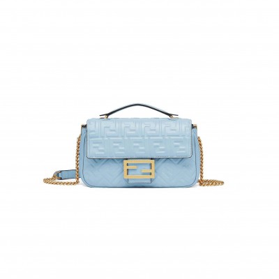 FENDI BAGUETTE CHAIN MIDI - LIGHT BLUE LEATHER BAG 8BR793AH9CF19PR (24*14.5*7cm)