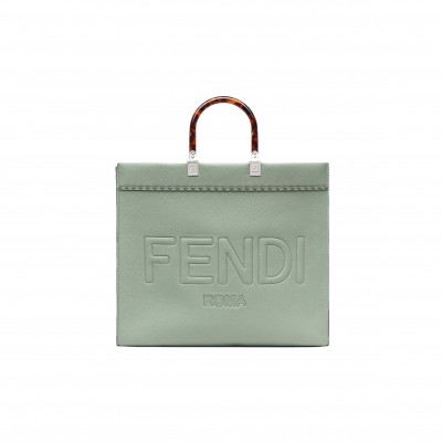 FENDI SUNSHINE LARGE - MINT GREEN FULL GRAIN LEATHER SHOPPER 8BH372ALFYF1HZM (40.5*35*21.5cm)