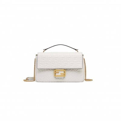 FENDI BAGUETTE CHAIN LARGE - WHITE NAPPA LEATHER BAG 8BR795AH9CF15AO (32*19.5*11cm)