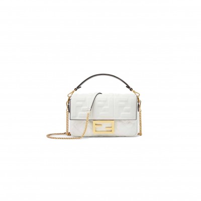 FENDI BAGUETTE MINI - WHITE LEATHER BAG 8BS017A72VF15AO (19*11.5*4cm)