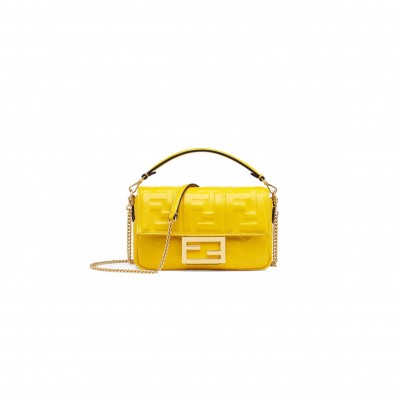 FENDI BAGUETTE MINI - YELLOW FF NAPPA LEATHER BAG 8BS017A72VF18MG (19*11.5*4cm)