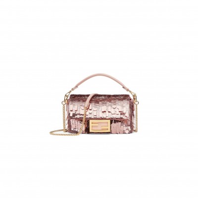 FENDI BAGUETTE MINI - PINK SEQUIN AND LEATHER BAG 8BS017AMP0F0J2F (19*11.5*4cm)