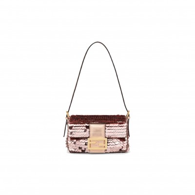 FENDI MINI BAGUETTE 1997 - PINK LEATHER AND SEQUINNED BAG 8BS049AISLF1H37 (19.5*11*5cm)