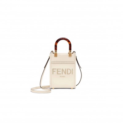 FENDI MINI SUNSHINE SHOPPER - WHITE LEATHER MINI-BAG 8BS051ABVLF0K7E (18*13*6.5cm)