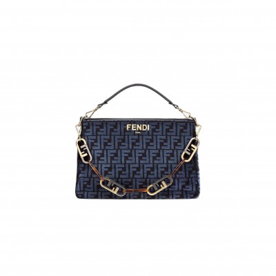 FENDI O’LOCK ZIPPER - DARK BLUE TAPESTRY FABRIC BAG 8BR805ALFVF1IVU (36*23.5*14cm)