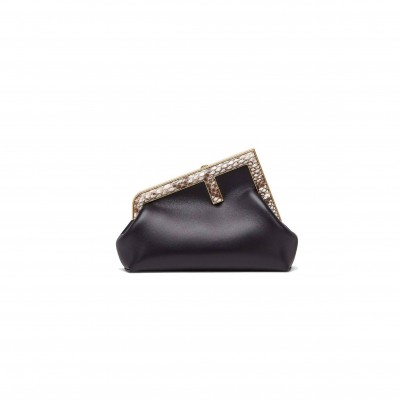 FENDI FIRST SMALL - BLACK LEATHER AND PYTHON LEATHER BAG 8BP129AGWRF1G5K (26*18*9.5cm)