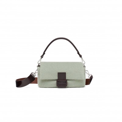 FENDI BAGUETTE - MINT GREEN CASHMERE BAG 8BR600ALMEF1DMH (27*15*6cm)