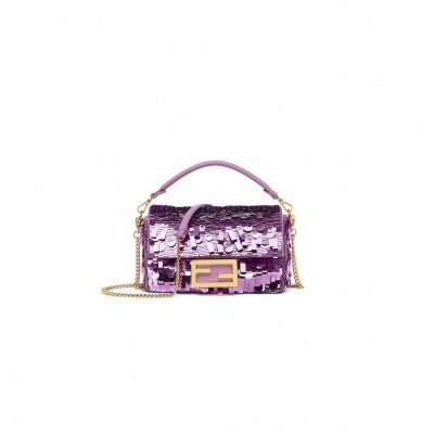 FENDI BAGUETTE MINI - PURPLE SEQUIN AND LEATHER BAG 8BS017AMP0F1JCO (19*11.5*4cm)