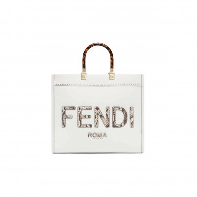 FENDI SUNSHINE MEDIUM - WHITE LEATHER AND ELAPHE SHOPPER 8BH386AHN5F1JU5 (35*31*17cm)