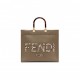 FENDI SUNSHINE MEDIUM - GRAY LEATHER AND ELAPHE SHOPPER 8BH386AHN5F1FEN (35*31*17cm)