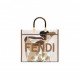 FENDI SUNSHINE MEDIUM - FF WHITE GLAZED FABRIC SHOPPER WITH INLAY 8BH386AJHIF1GF8 (35*31*17cm)